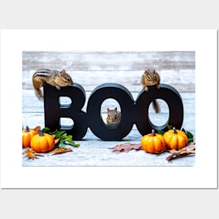 Chipmunks hang out on a Halloween sign Posters and Art